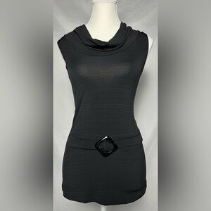 SUZY SHIER Black Y2K Whimsigoth Feminine Belted Sleeveless Cowl Neck Top Size M